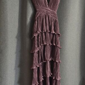 Plisse Tiered Ruffle Maxi Dress in Mauve
